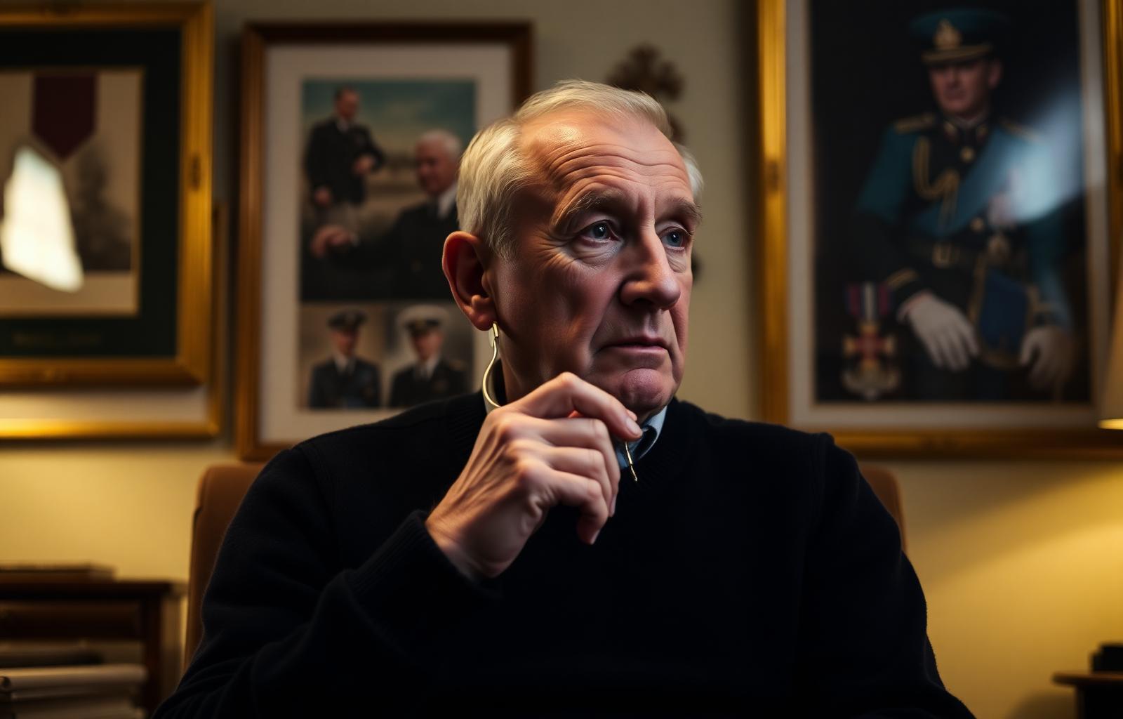 UK military veteran holding a hearing aid